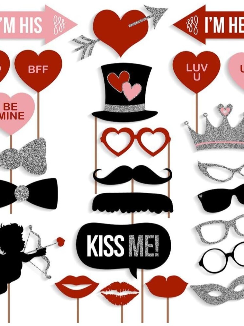 ] Valentines Day Photo Booth Props Wedding Photo Props, ATTACHED, NO DIY REQUIRE